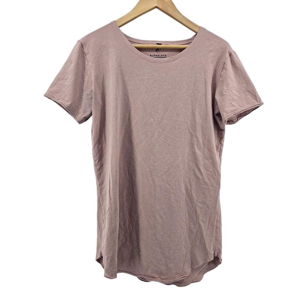 Alphalete T-Shirt Womens Large Mauve‎ Scoop Neck Curved Hem Cotton Spandex Logo